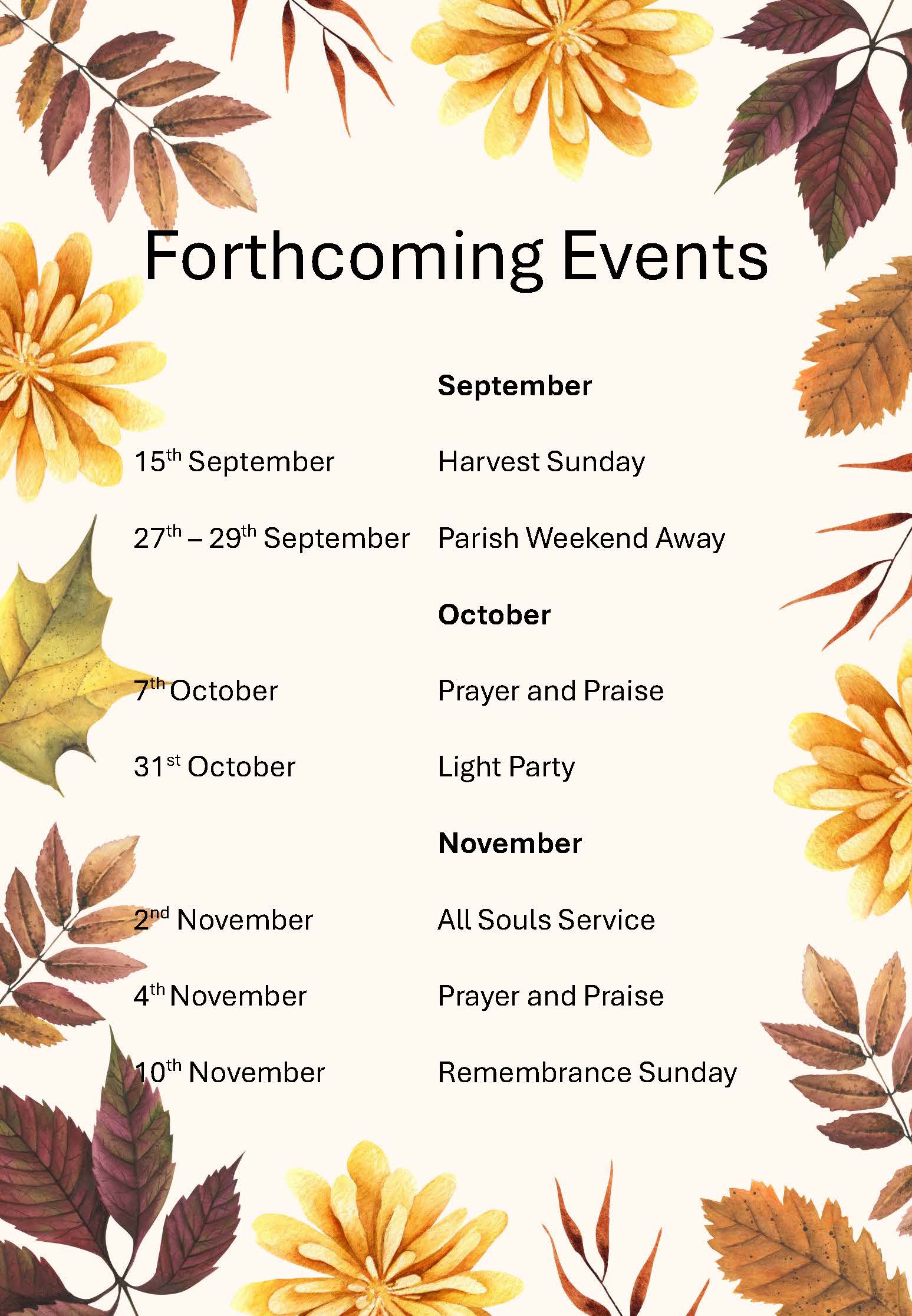 Forthcoming Events September t