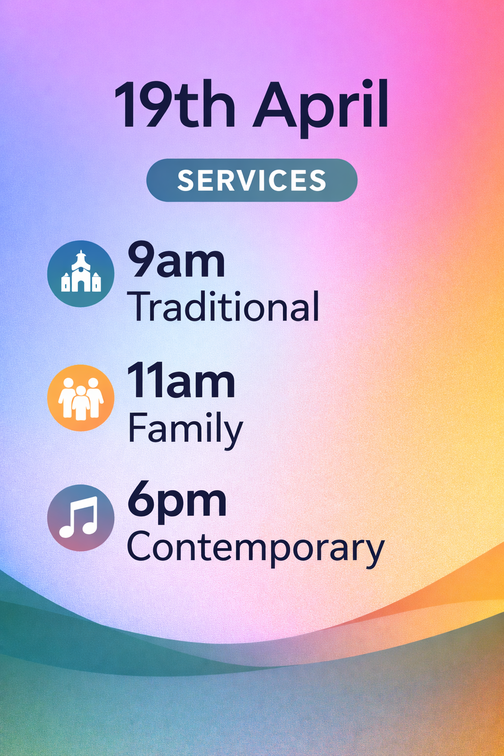 Church services on 19th April 